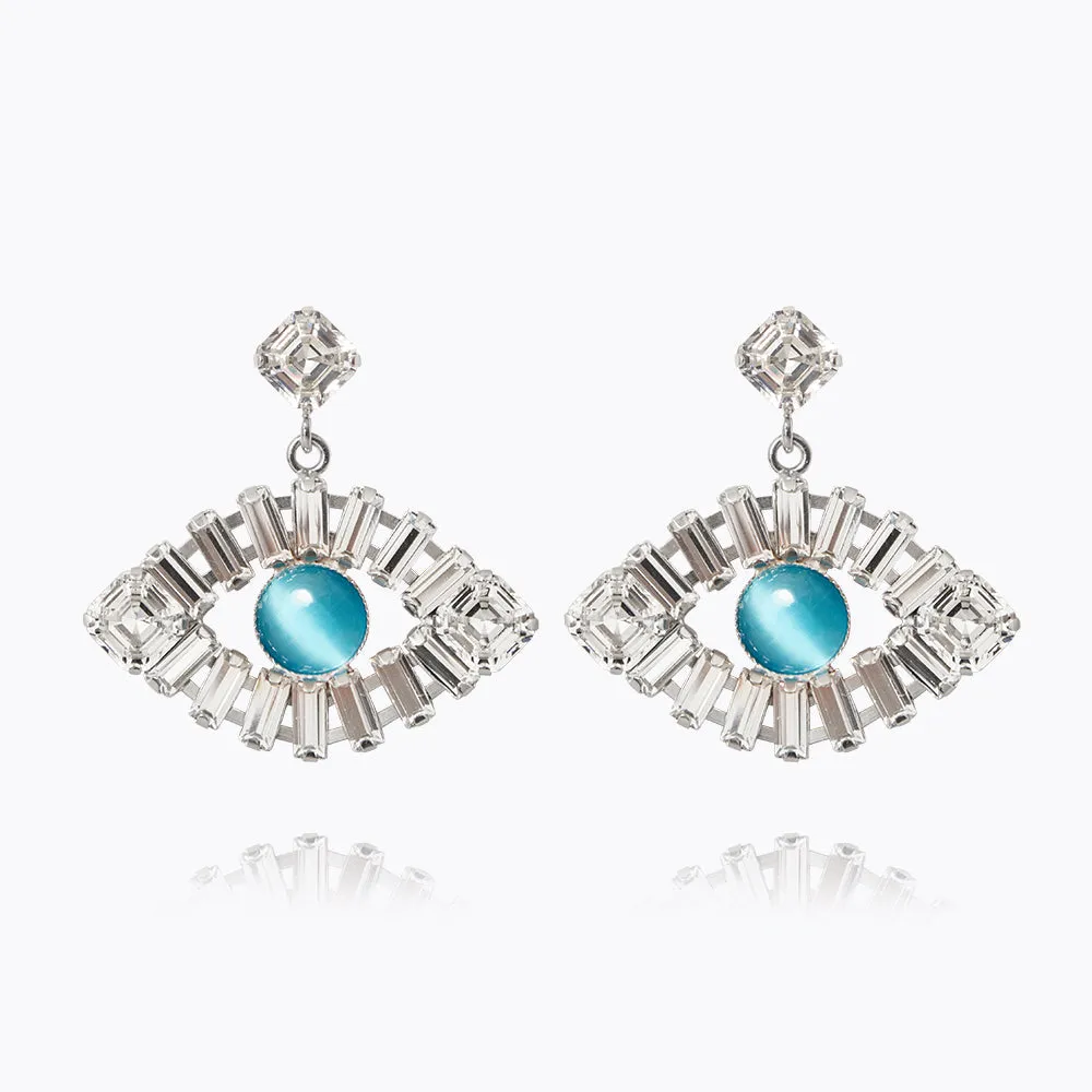 Greek Eye Statement Earrings / Crystal + Aquamarine