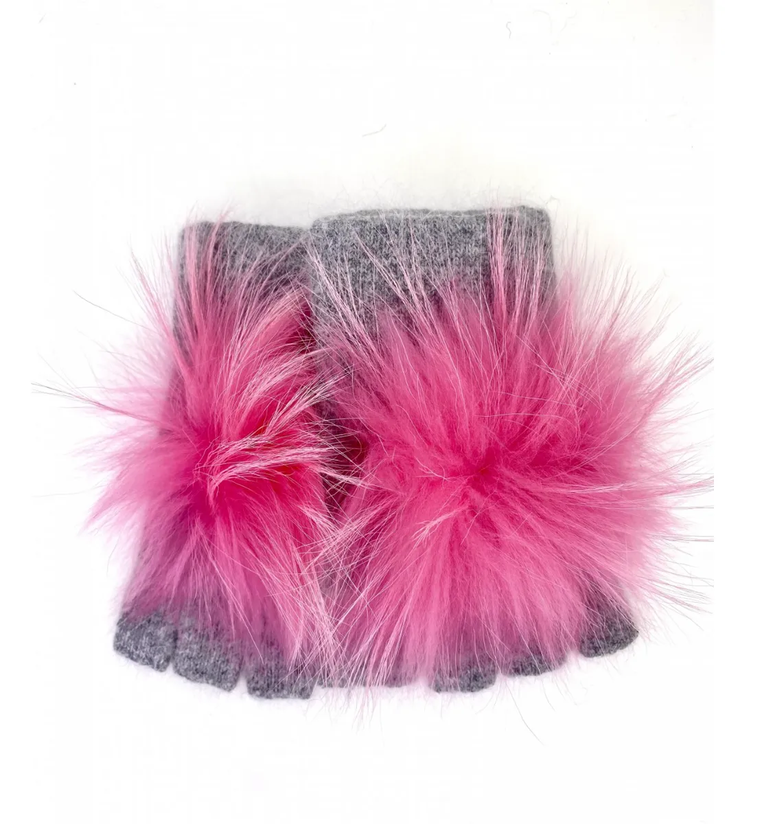 HANDWARMER GREY/BUBBLEGUM POM POM-