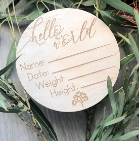 Hello Fern Wooden Hello World Birth Announcement Disc - Australiana