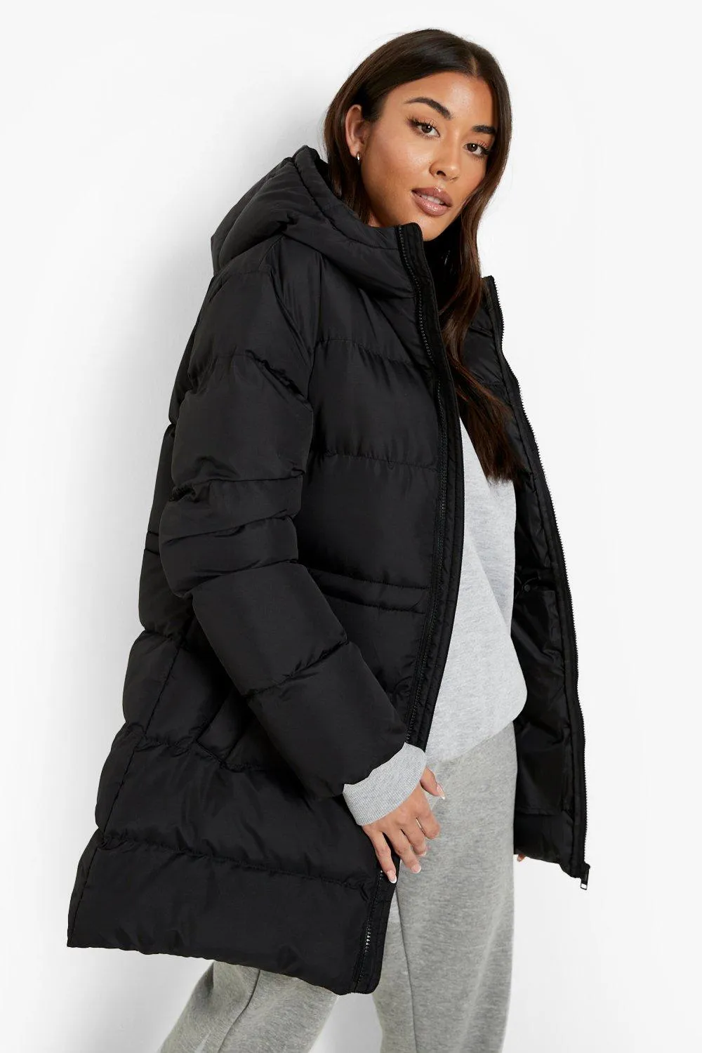 Hooded Waist Detail Puffer Coat