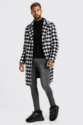 Houndstooth Drop Shoulder Longline Overcoat