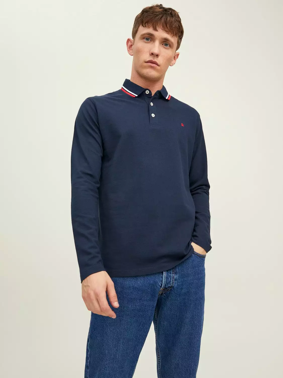 Jack & Jones Mens 'JJE Paulos' Pique Polo Shirt Long Sleeve