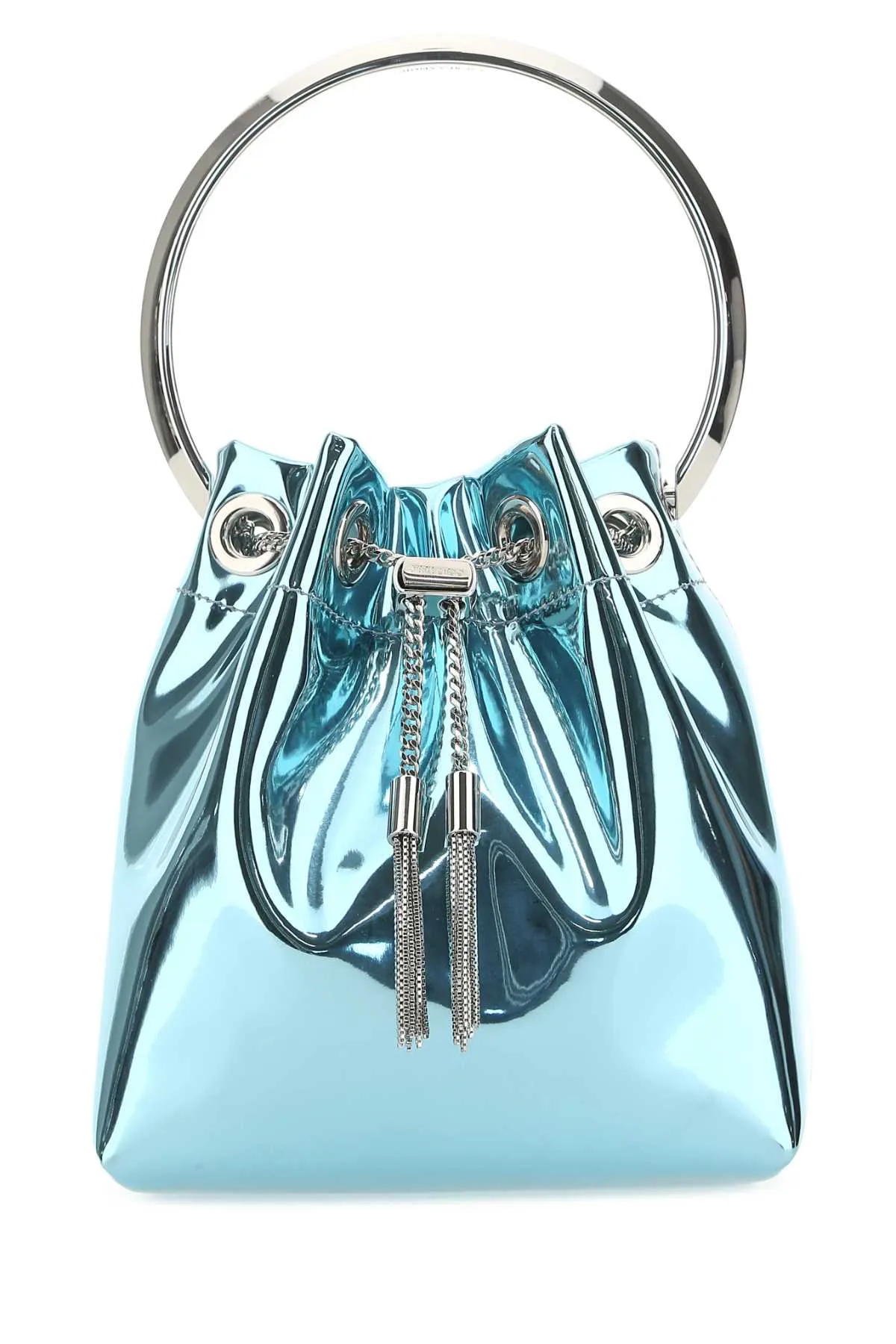 Jimmy Choo Logo Plaque Metallic Bucket Bag