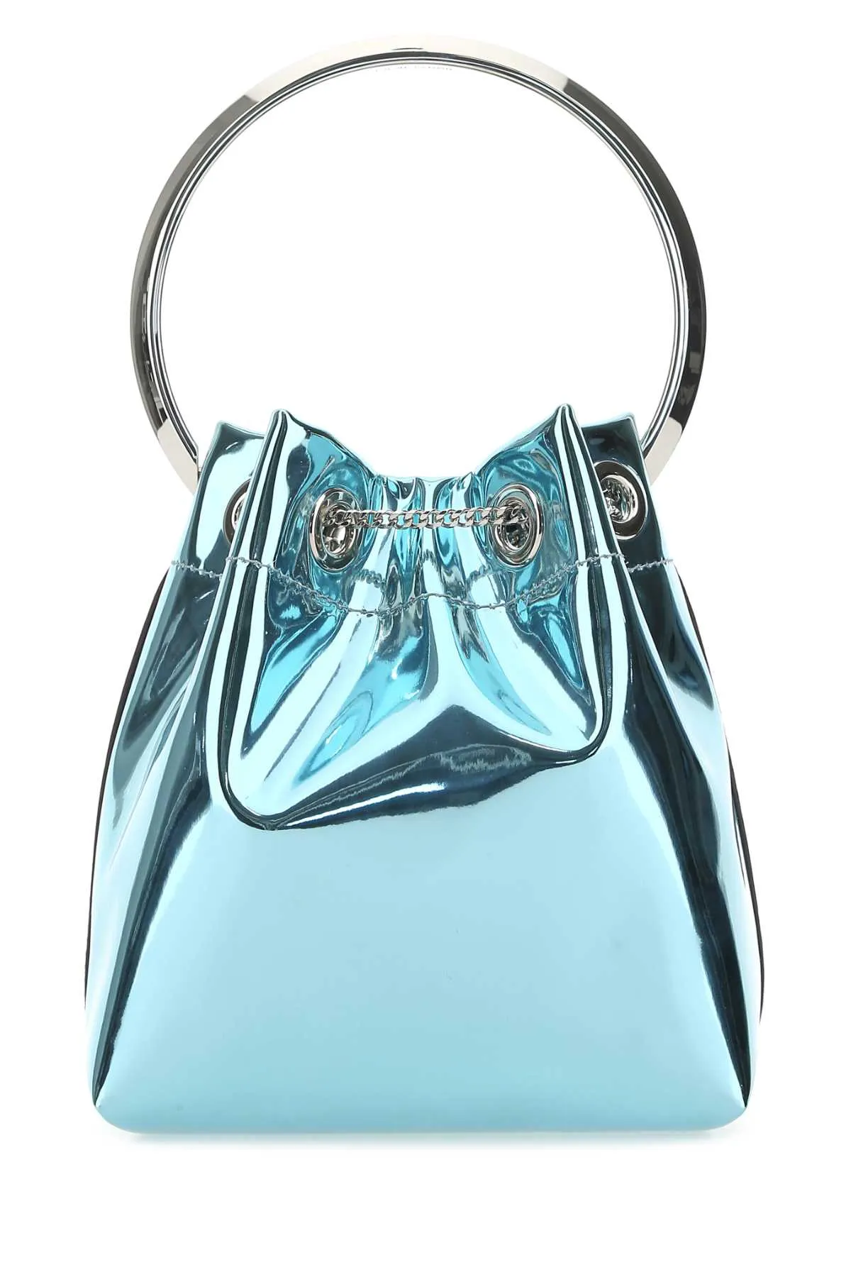 Jimmy Choo Logo Plaque Metallic Bucket Bag