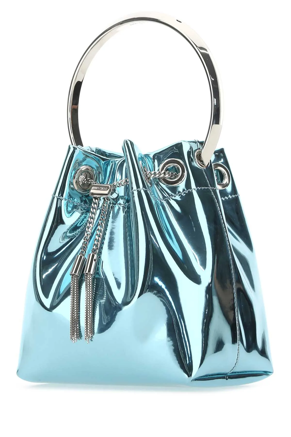 Jimmy Choo Logo Plaque Metallic Bucket Bag