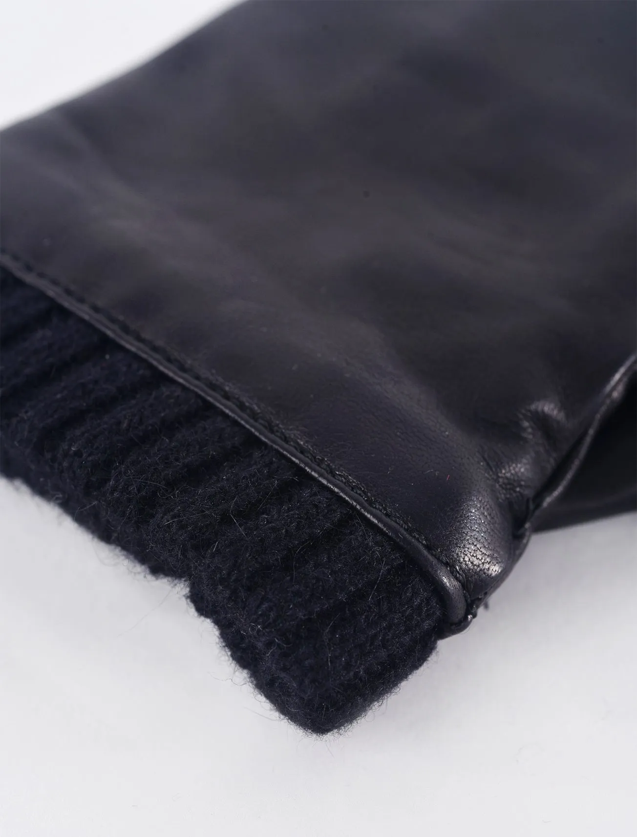 Leather/Wool-Lined Handwarmer, Black