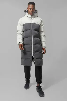 Man Active Colour Block Longline Puffer Coat