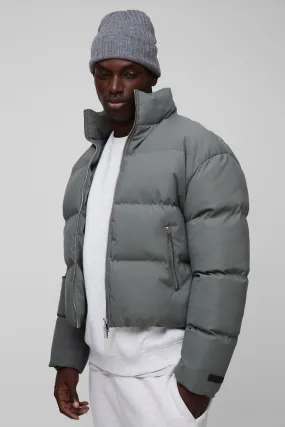 Man Boxy Fit Funnel Neck Puffer Coat In Grey