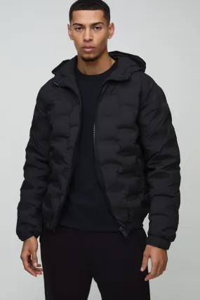 Man Heat Seal Hooded Puffer Coat In Black