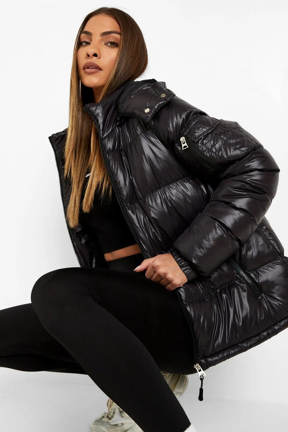 Matte Shine Hooded Puffer Coat