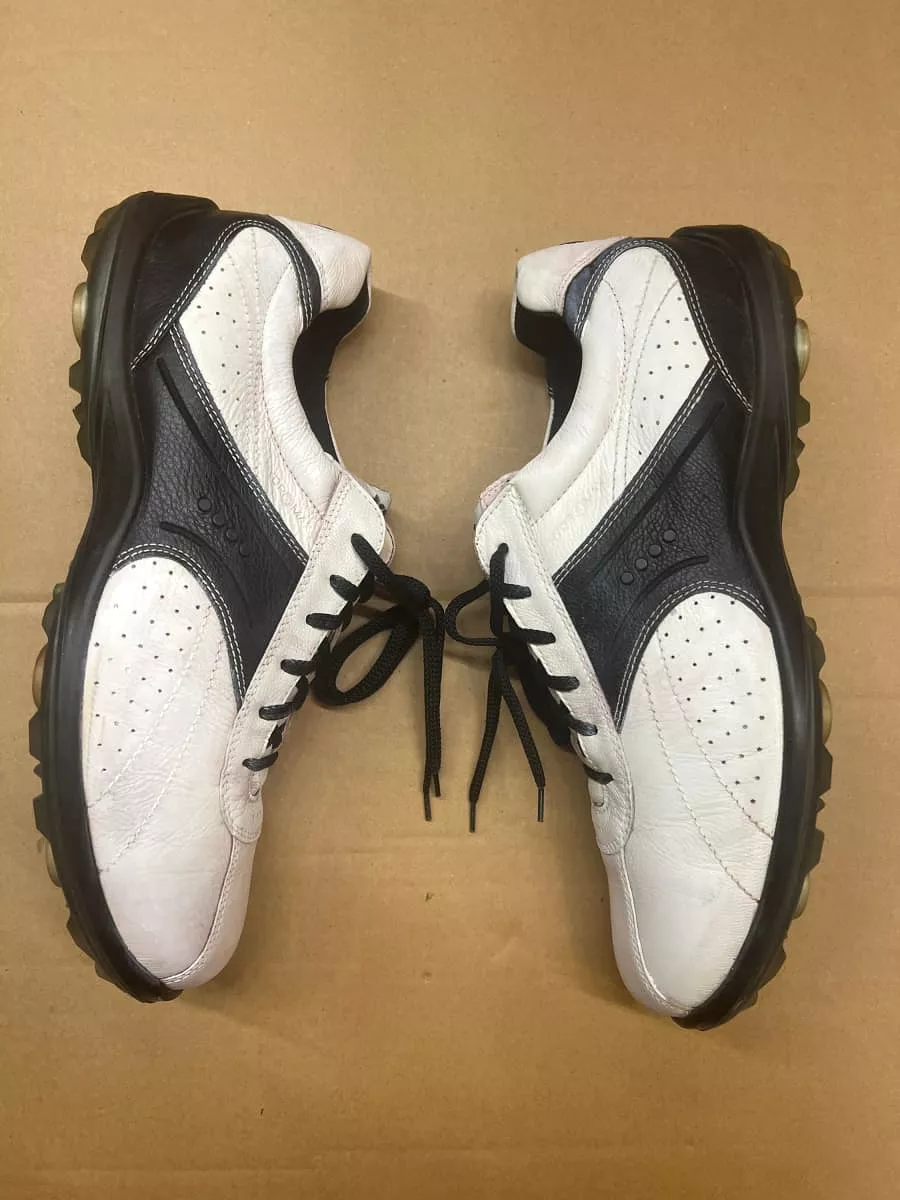 Men’s Ecco Hydomax Cleated Golf Shoe • White/Black Leather • Size 45