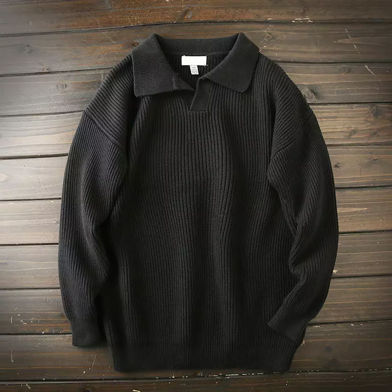 Mens Long Sleeve Sweater PoLo Collar 15% cashmere + 85% cotton knitted sweater trendy