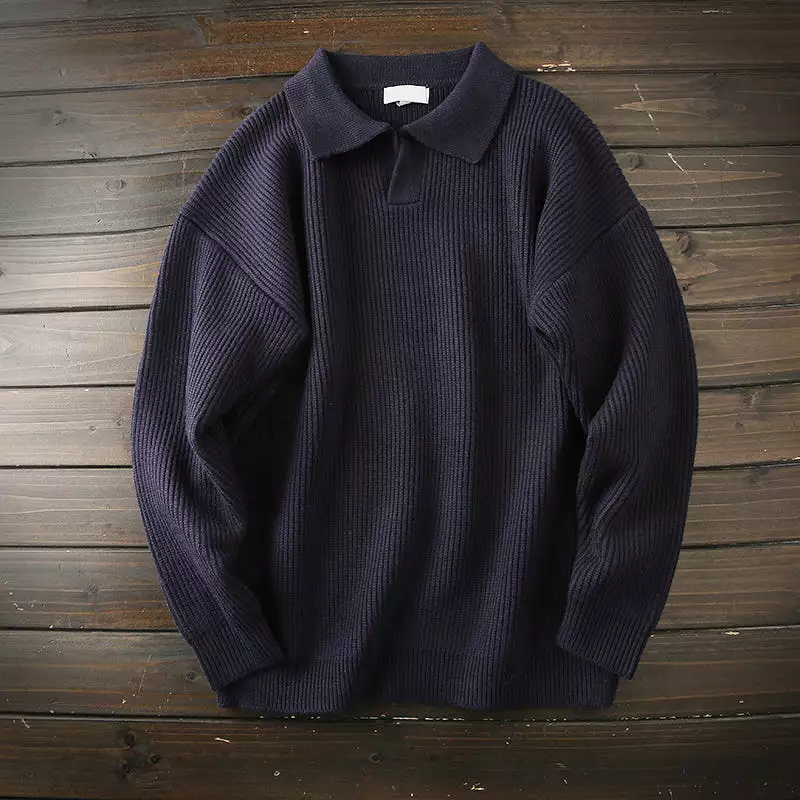 Mens Long Sleeve Sweater PoLo Collar 15% cashmere + 85% cotton knitted sweater trendy