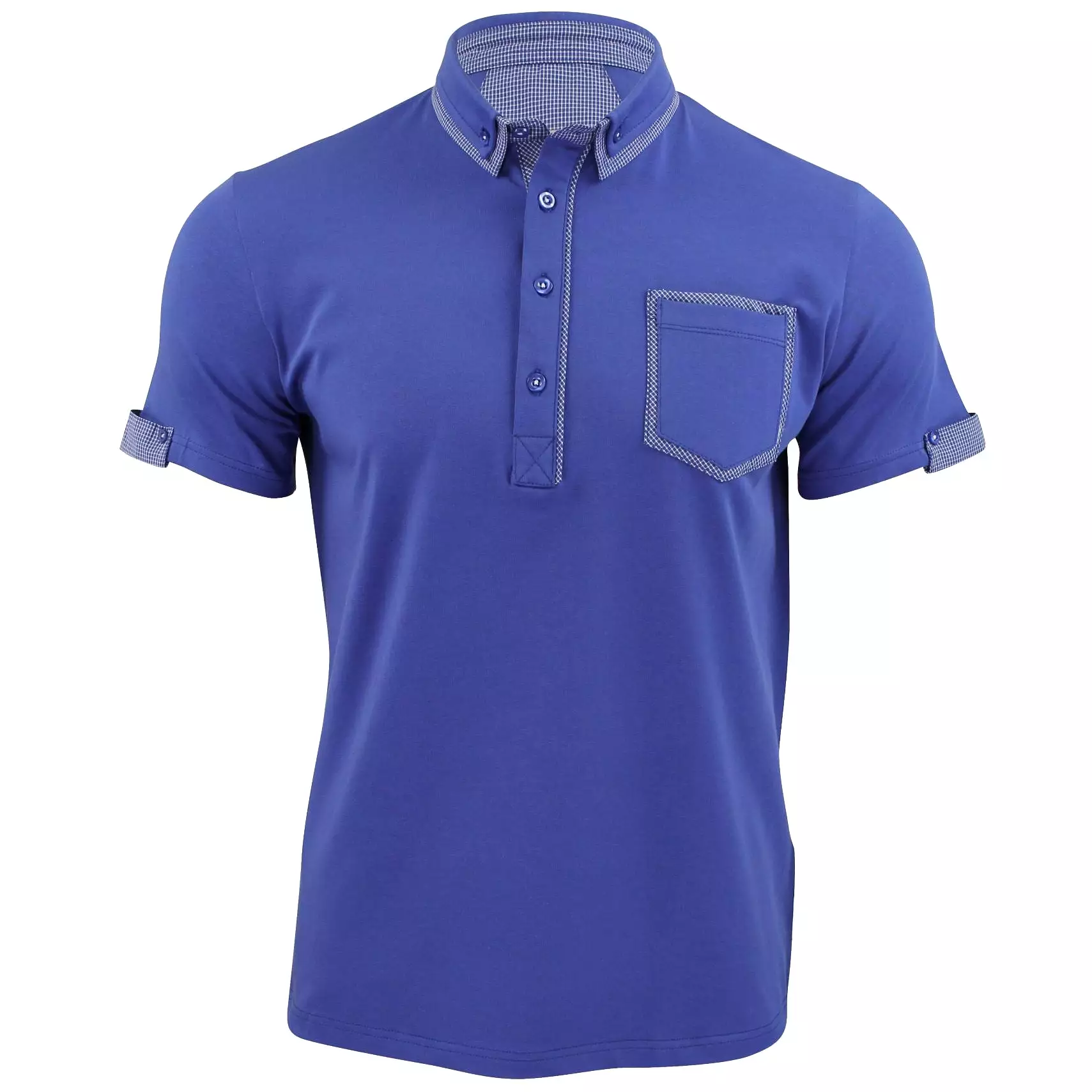 Mens Polo Shirt Xact Clothing Cotton Rich Gingham Collar & Trims Stretch Lycra