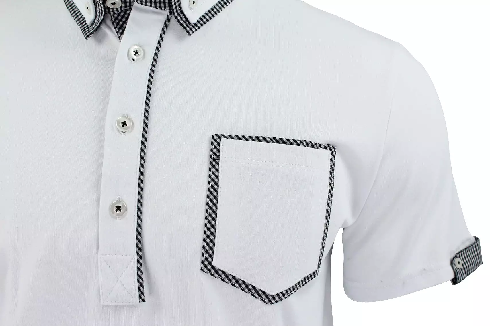 Mens Polo Shirt Xact Clothing Cotton Rich Gingham Collar & Trims Stretch Lycra