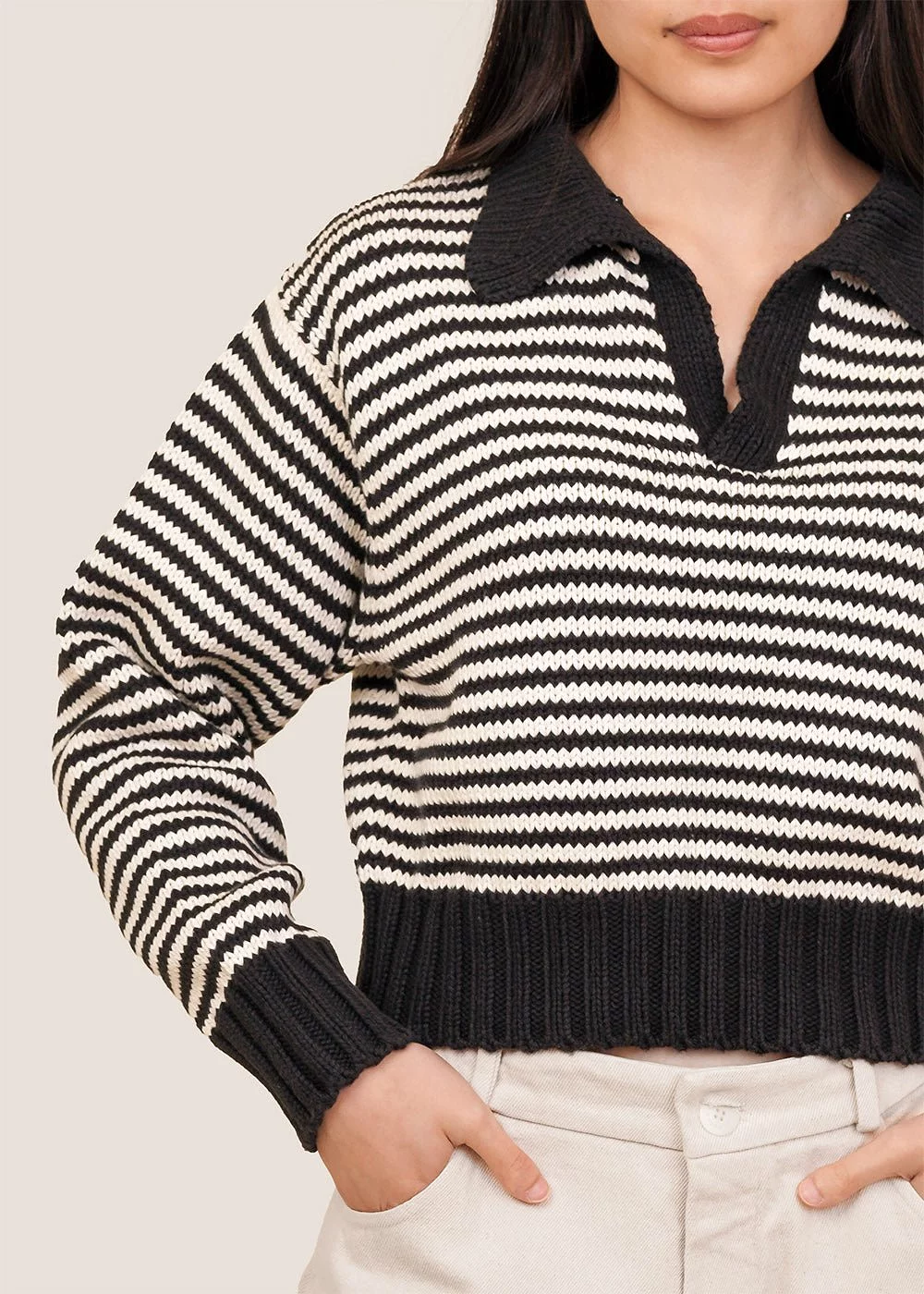 Micro Stripe Venezia Polo Sweater