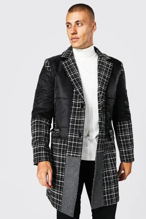 Mixed Fabric Check Single Breasted Overcoat