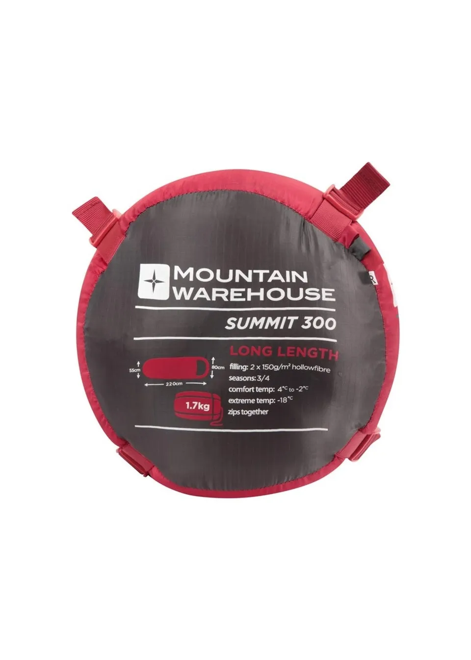 Mountain Warehouse Red Summit 300 Left Zip Winter Mummy Sleeping Bag