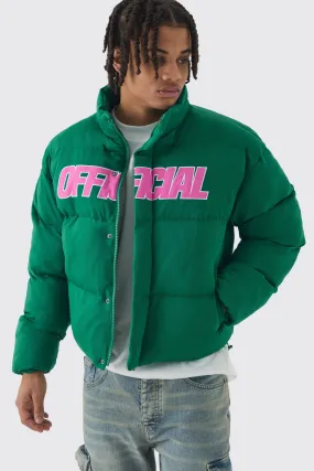 Official Boxy Funnel Neck Mesh Puffer Coat In Green