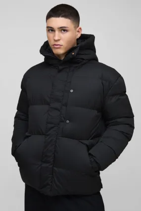 Official Embossed Hooded Puffer Coat In Black