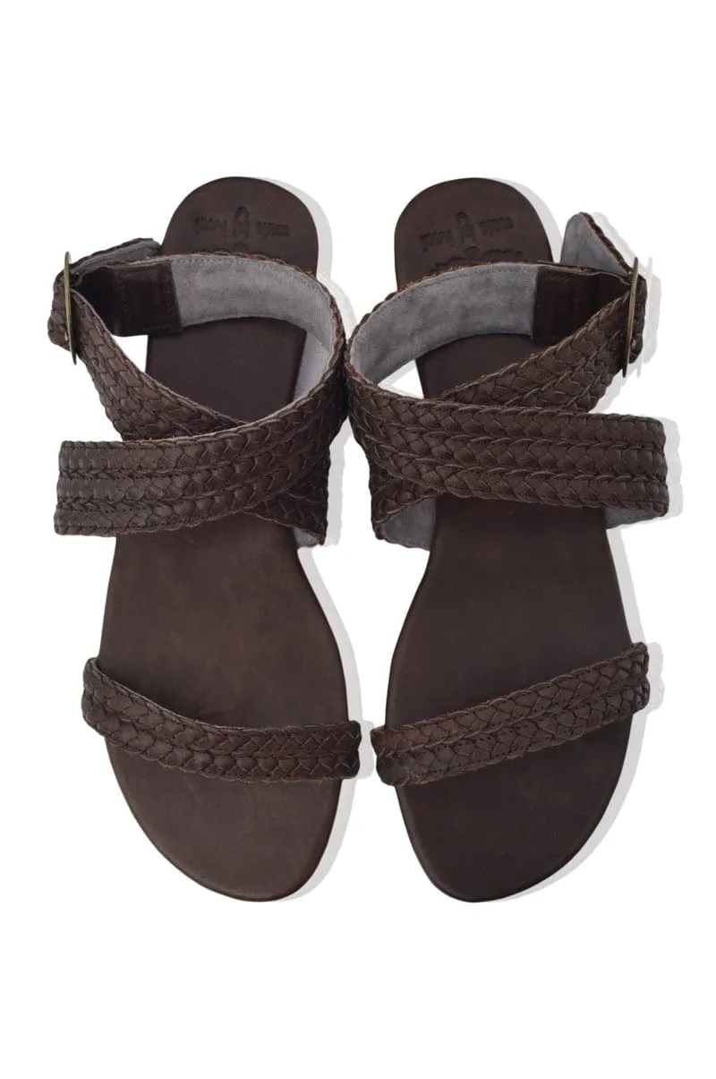 Orra Greek Leather Sandals in Dark Brown