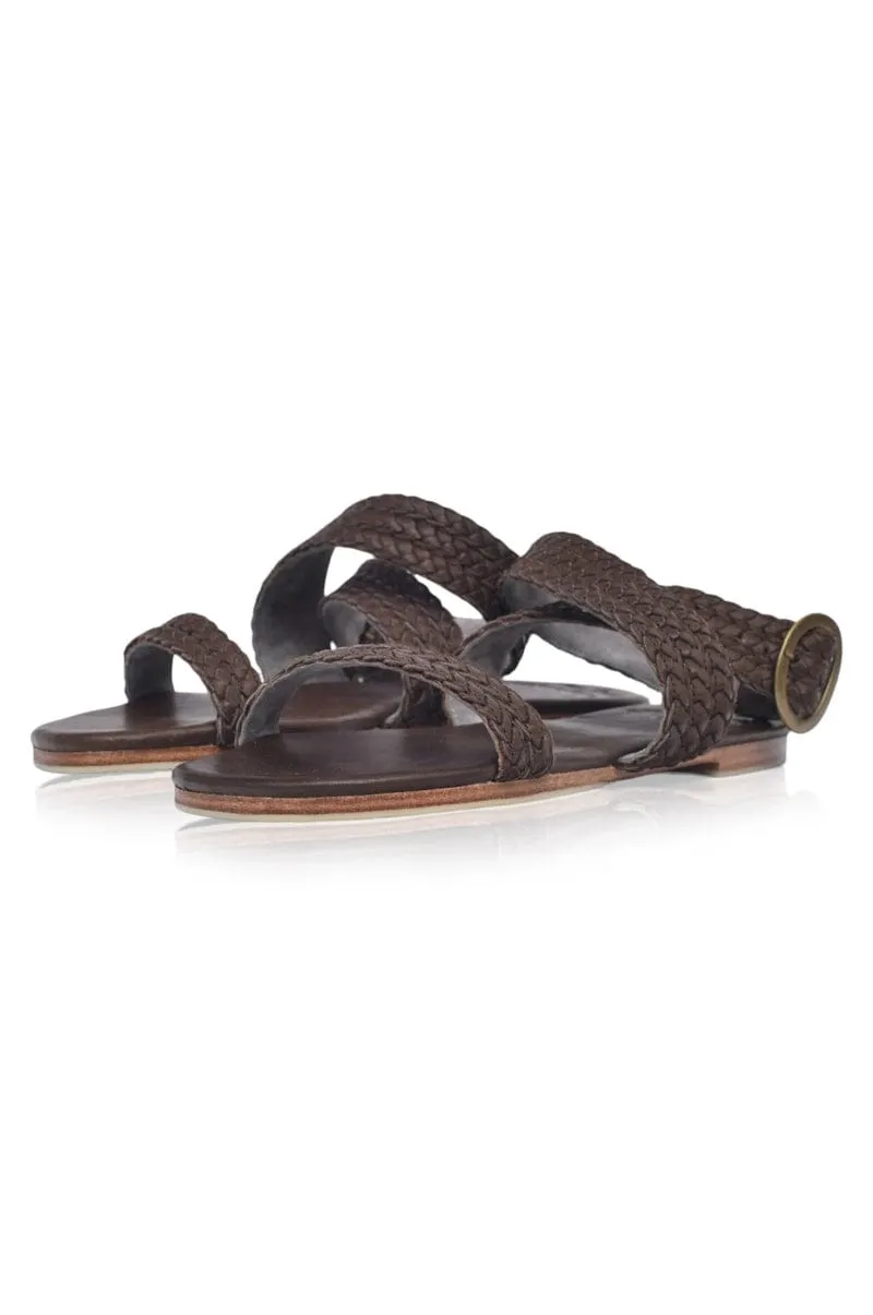 Orra Greek Leather Sandals in Dark Brown