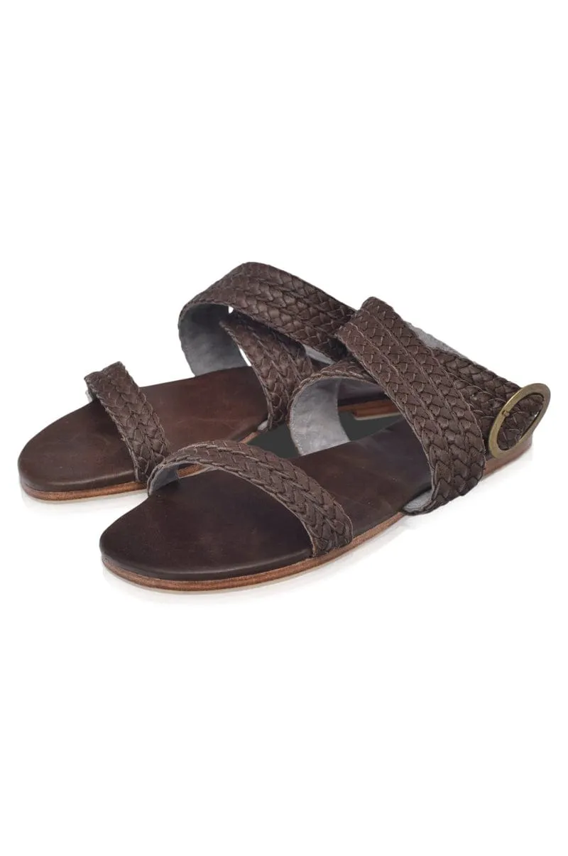 Orra Greek Leather Sandals in Dark Brown