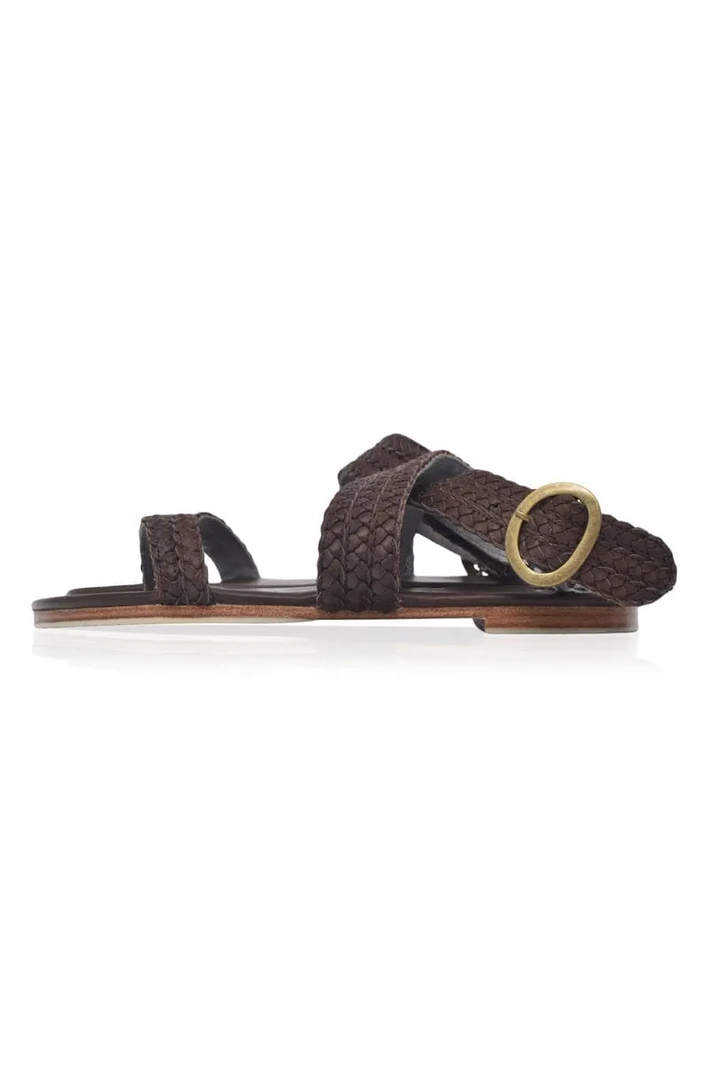 Orra Greek Leather Sandals in Dark Brown