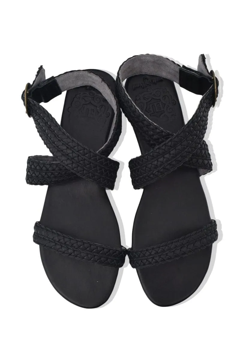 Orra Greek Leather Sandals in Dark Brown