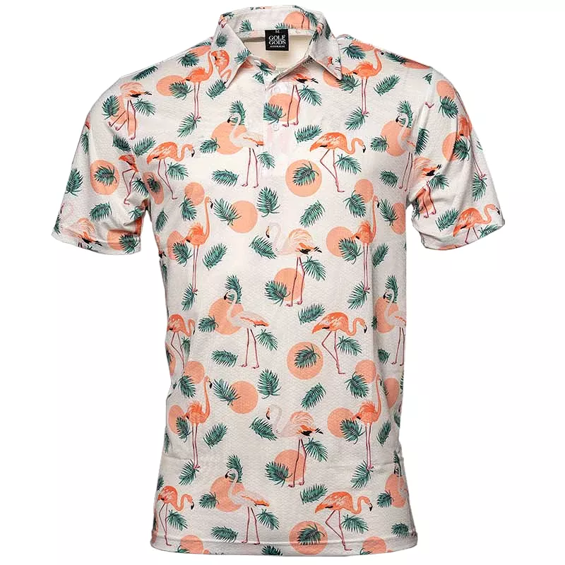 Peachy Flamingo Cool Tech Performance Golf Polo