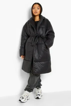 Petite Belted Duvet Puffer Coat