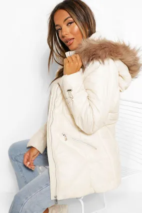 Petite Faux Fur Trimmed Puffer Coat