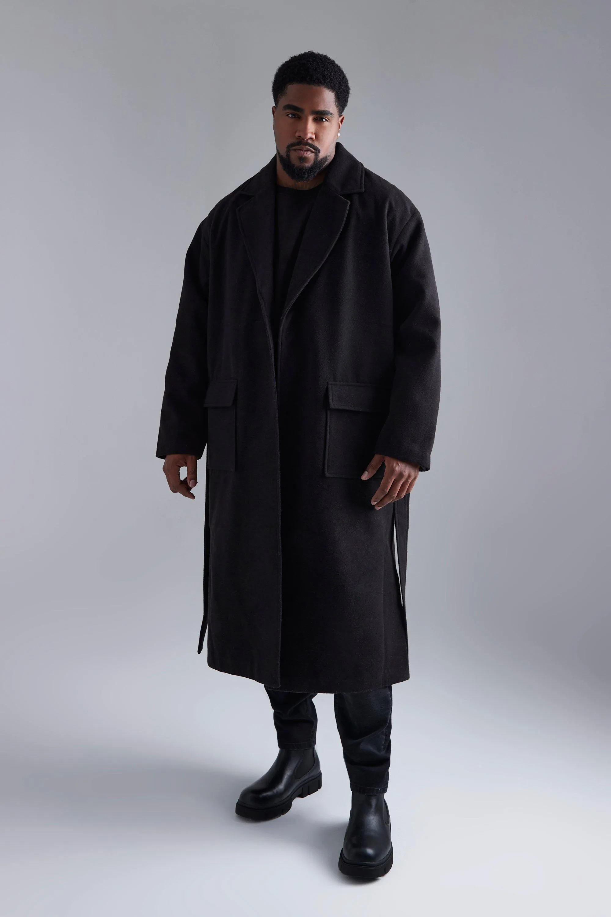 Plus 2 Pocket Longline Belted Overcoat