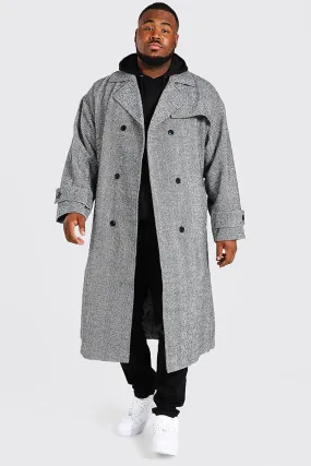 Plus Brushed Herringbone Trench Overcoat