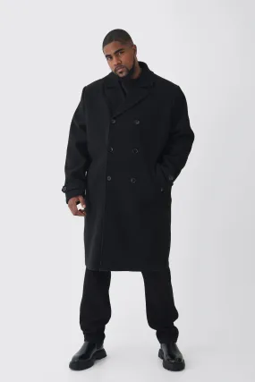 Plus Double Breasted Wool Look Overcoat in Black