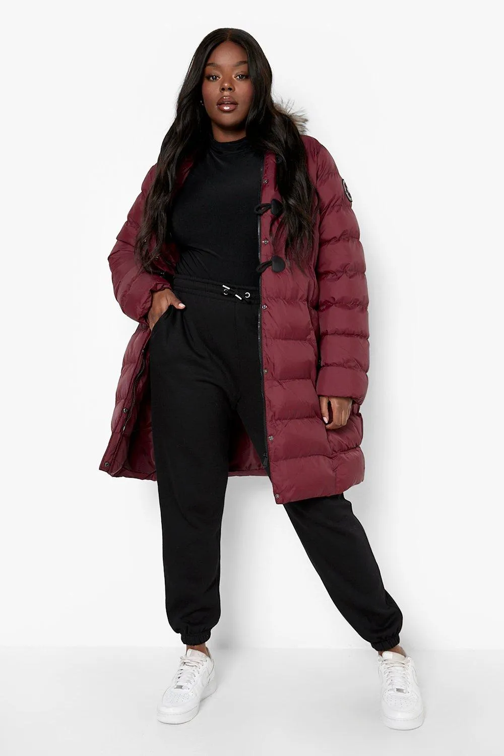 Plus Faux Fur Hood Puffer Coat