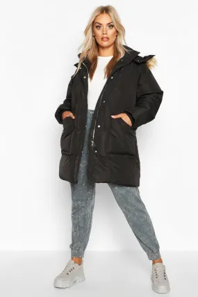 Plus Faux Fur Longline Puffer Coat