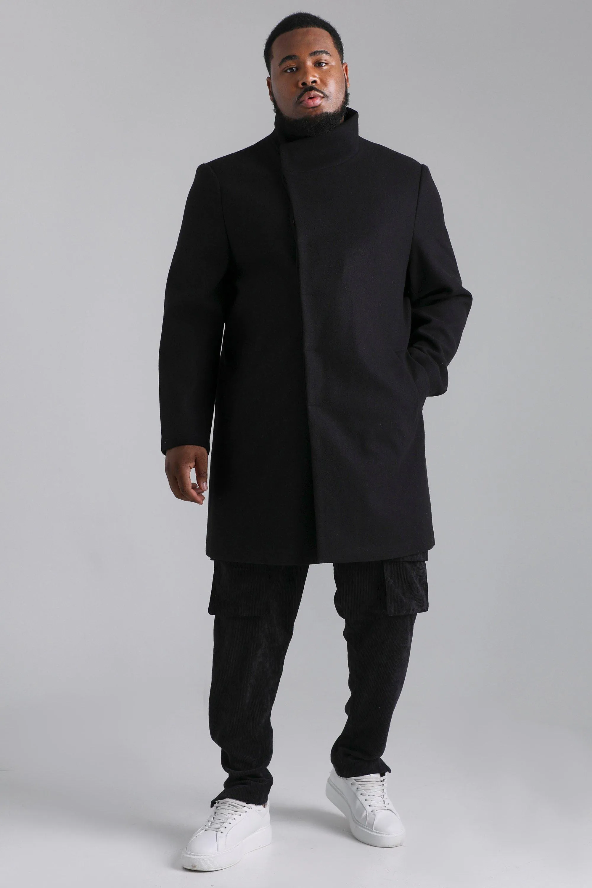 Plus Funnel Neck Wool Look Overcoat