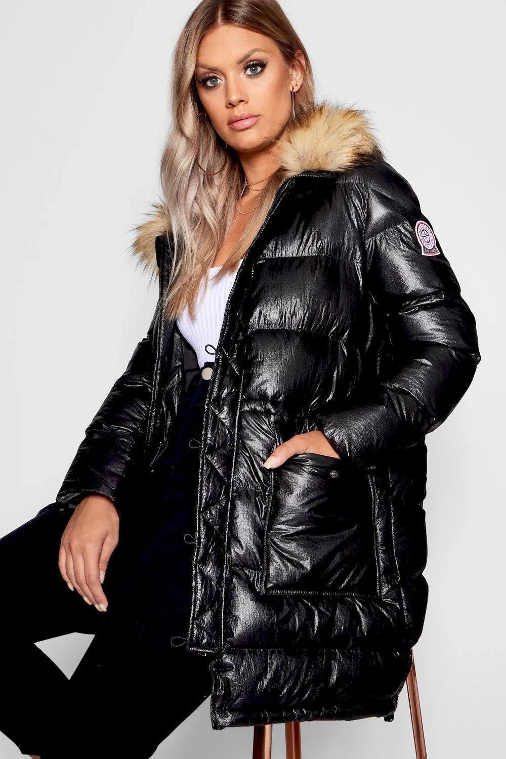 Plus High Shine Longline Puffer Parka Coat