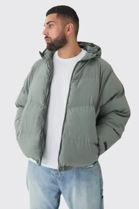 Plus Man Regular Fit Hooded Puffer Coat In Grey