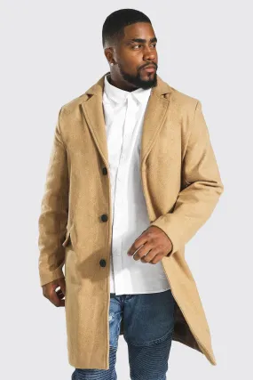 Plus Single Breasted Wool Look Overcoat in Camel