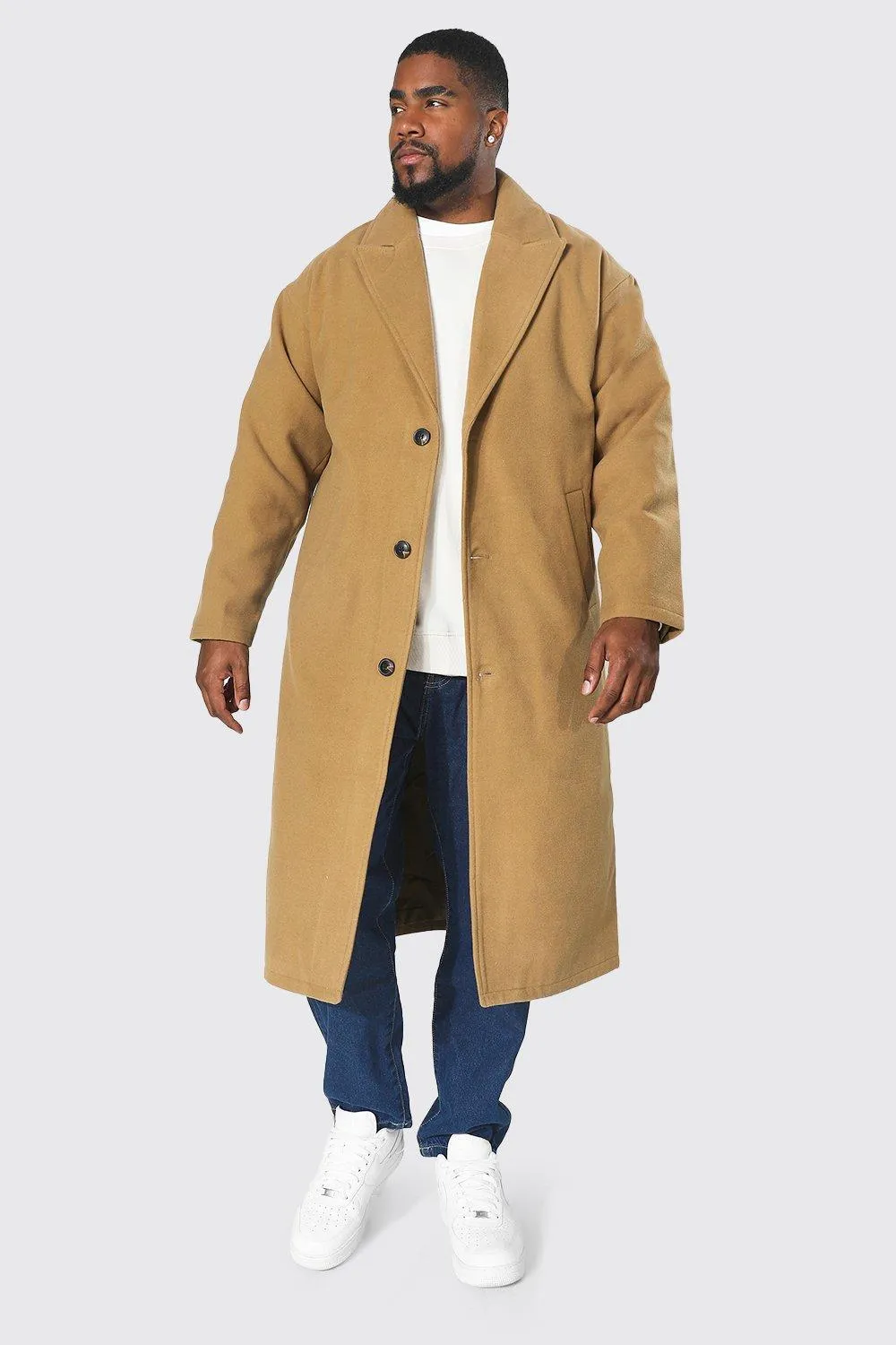 Plus Size Single Breasted Longline Overcoat