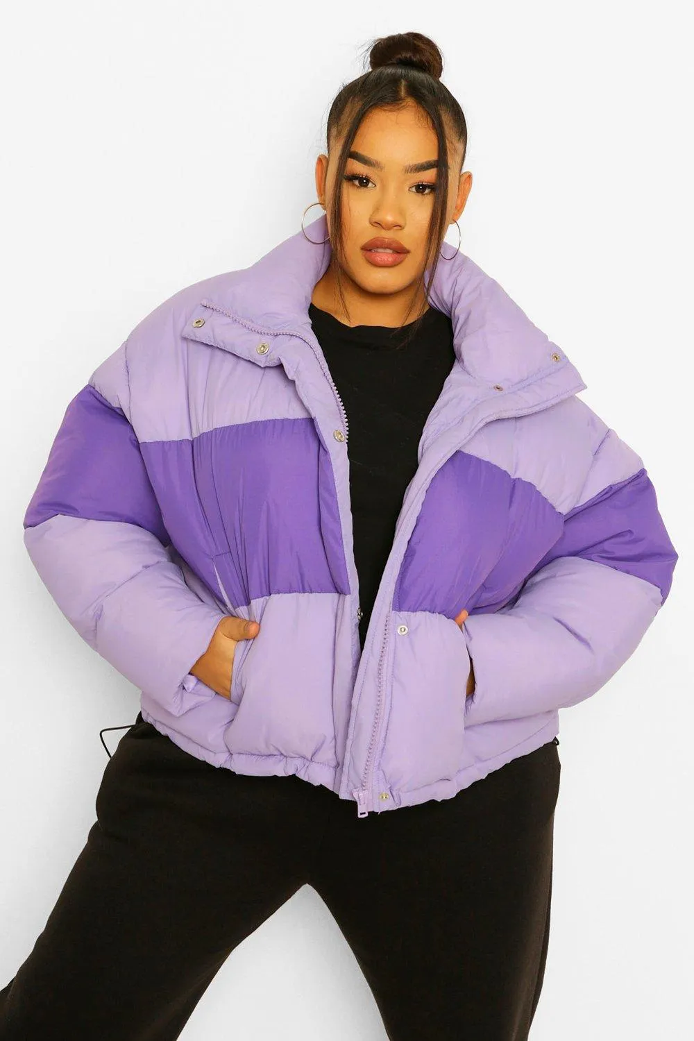 Plus Toggle Color Block Puffer Coat