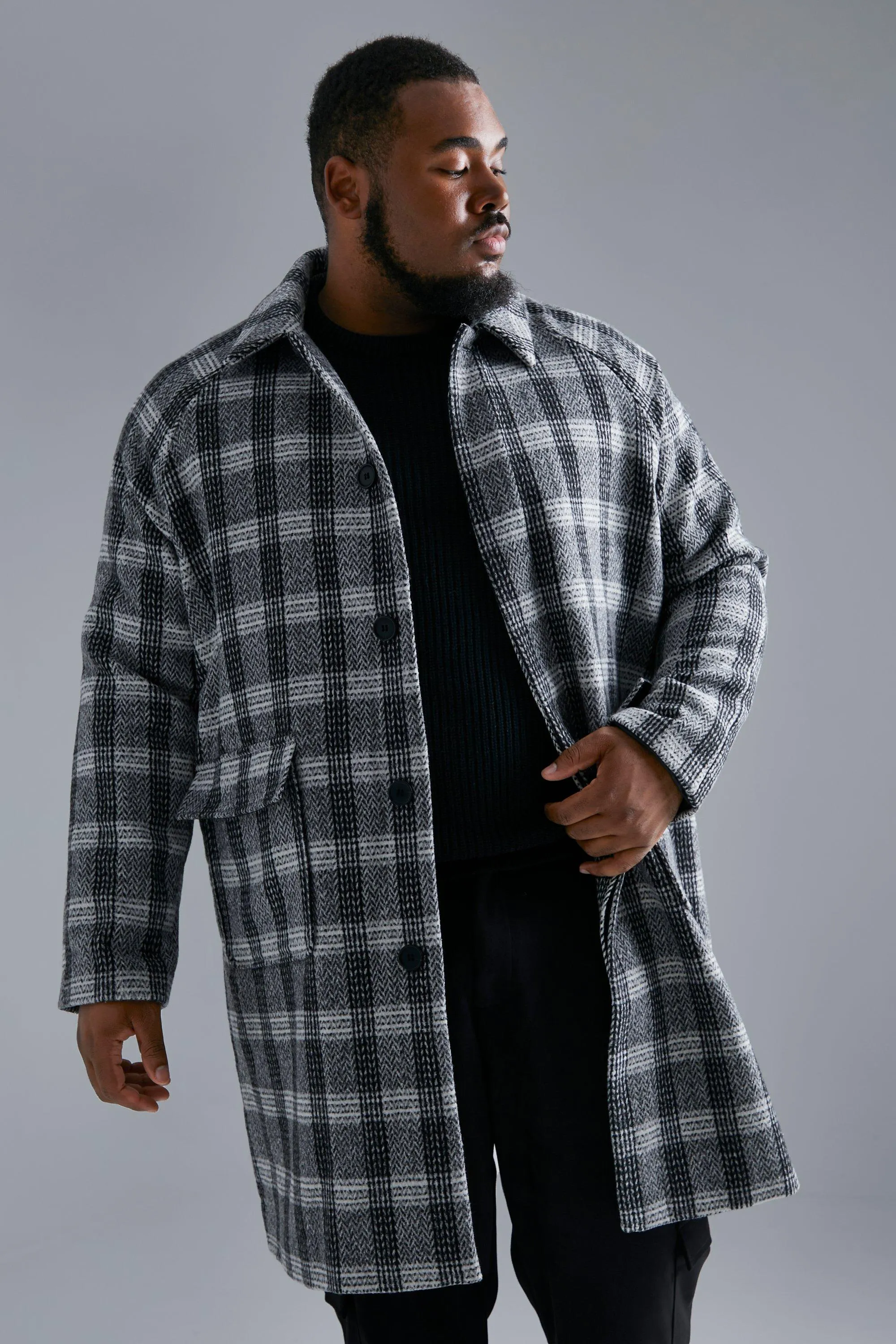 Plus Wool Look Check Raglan Overcoat