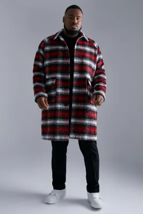 Plus Wool Look Check Single Breasted Overcoat