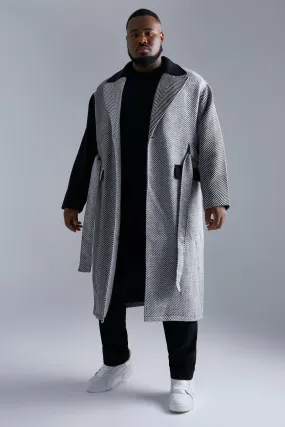 Plus Wool Look Tonal Herringbone Overcoat