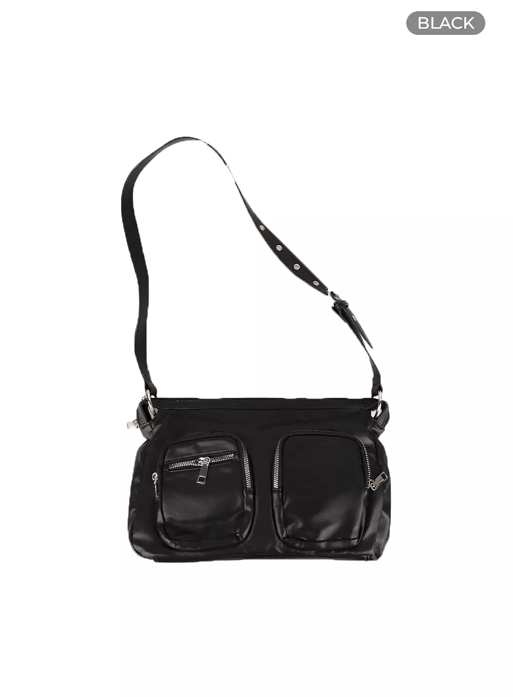 Pocket Faux Leather Adjustable Strap Shoulder Bag OM420