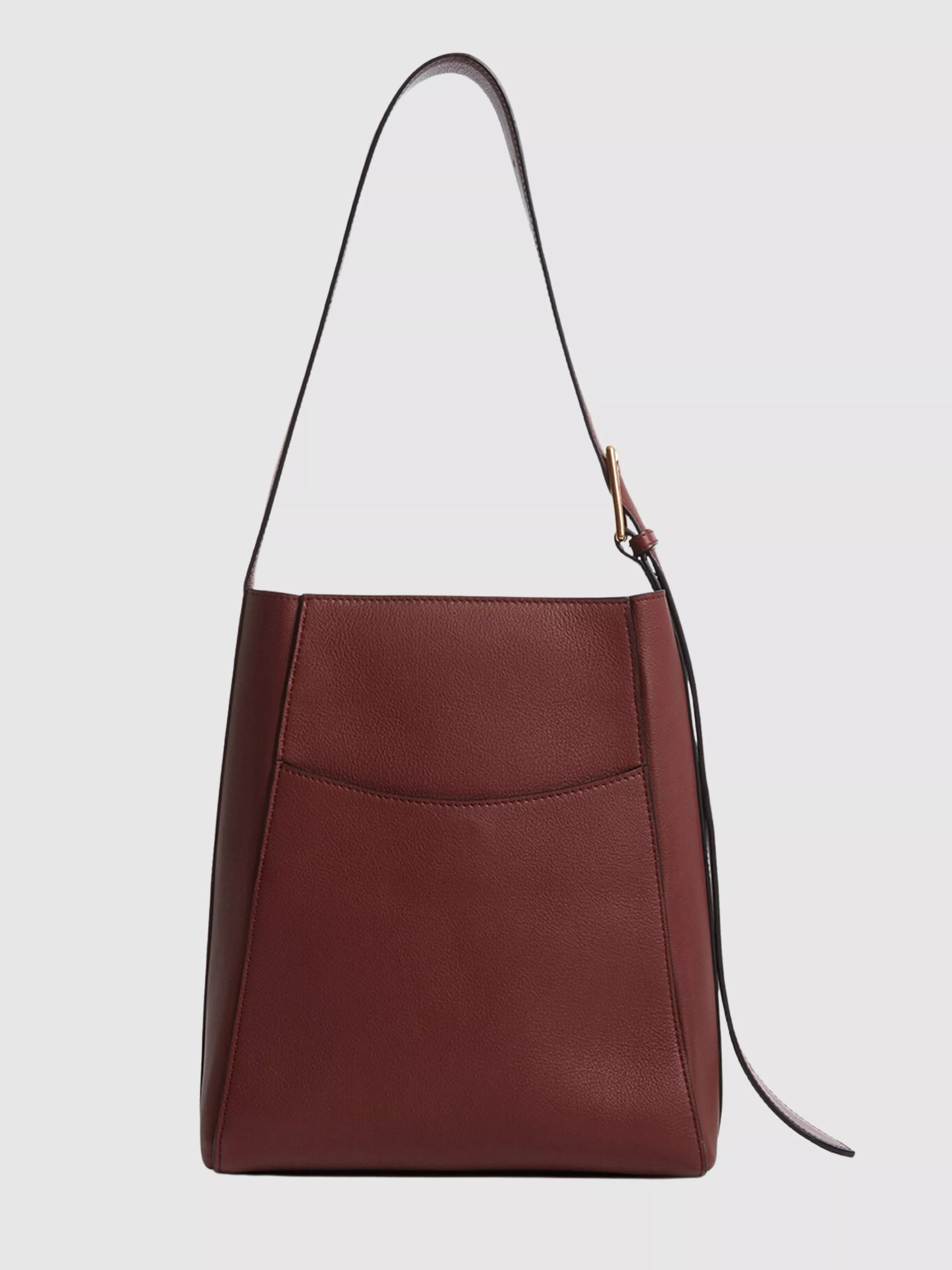 Pyramid Red Smooth Calf Bucket Bag with Adjustable Strap