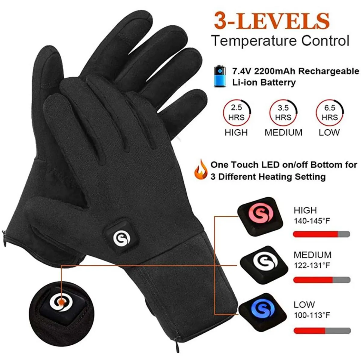 Savior Heat Unisex Electric Rechargeable Battery Heated Warm Thermal Snow Gloves