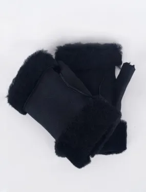 Shearling/Leather Handwarmers, Black